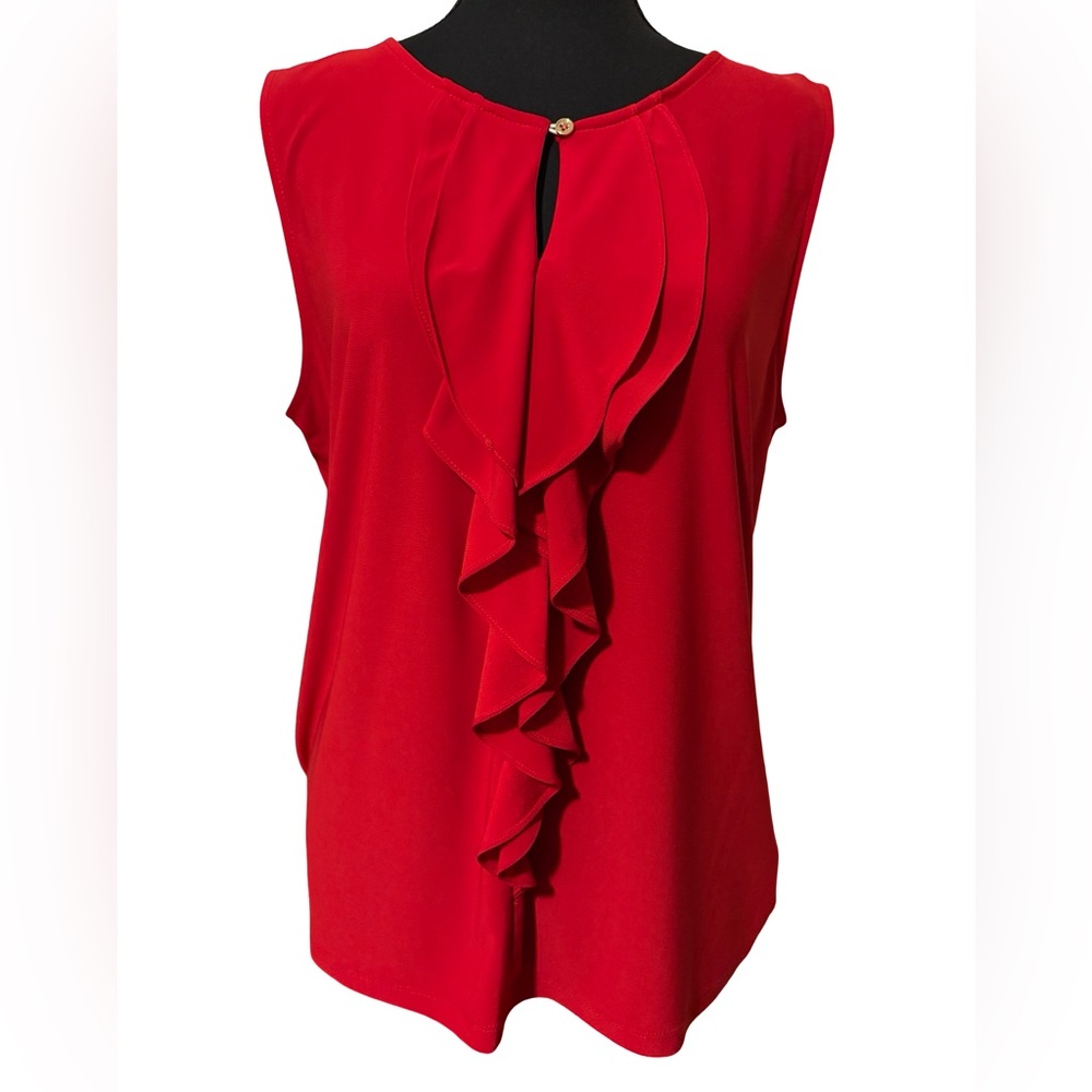 Tahari Sleeveless Red Ruffle Front Women’s Top